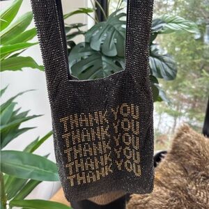Alexander Wang Black Beaded Mini Tote with Gold 'THANK YOU' Beading